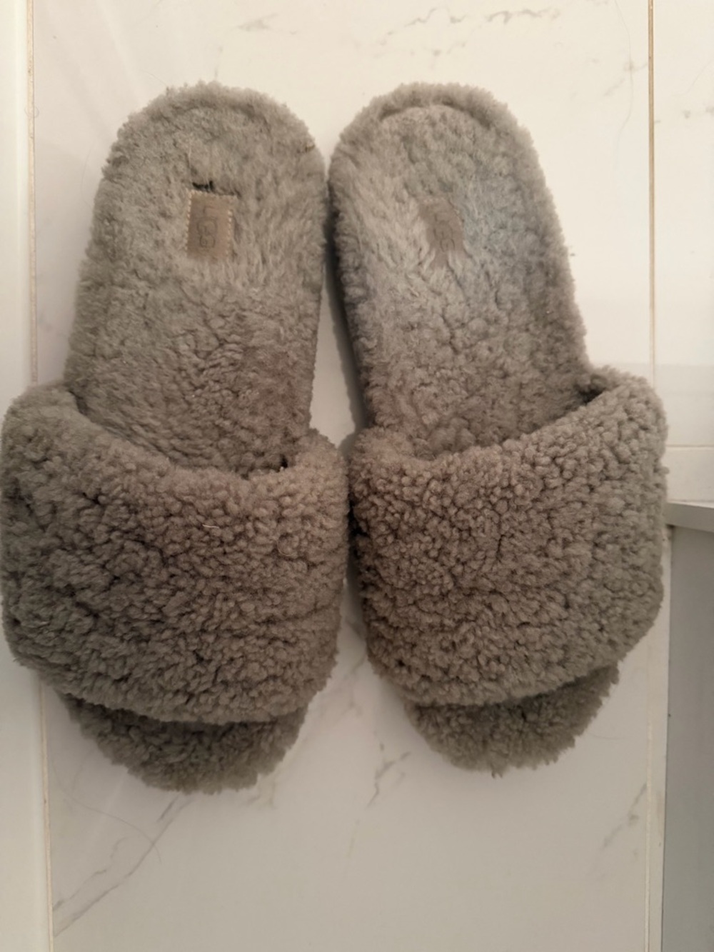 UGG Grey Plush Shearling Slide Slippers